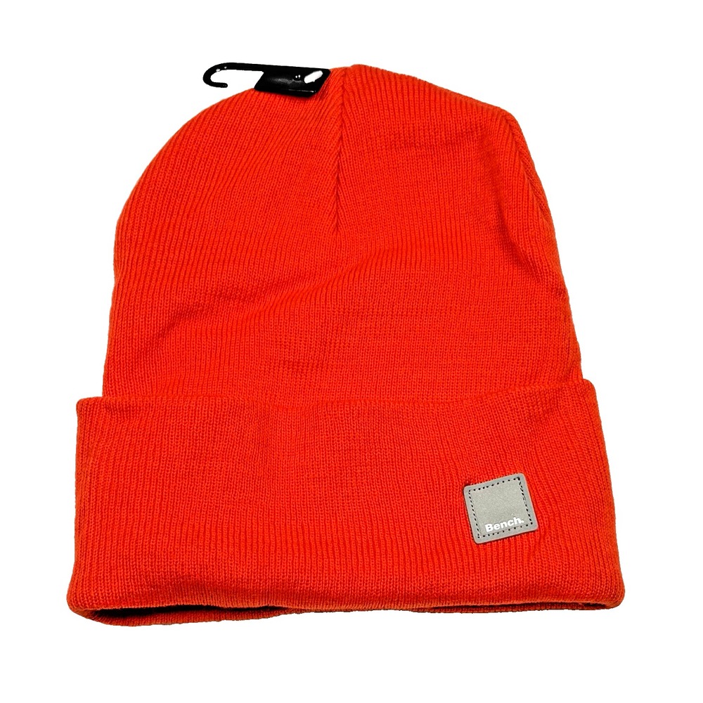 BENCH Beanie Ribbed Knit Fold Skull Cap Fisherman Safety Orange Hi Vis OS Travel
